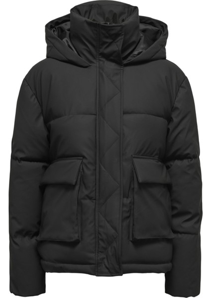 Siyah Kadın Mont Onlsally Raın Short Puffer Otw