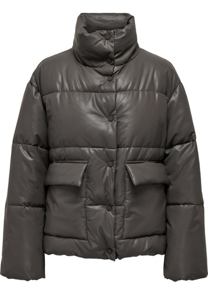 Gümüş Kadın Mont Onlanja Faux Leather Oversıze Puffe modelleri