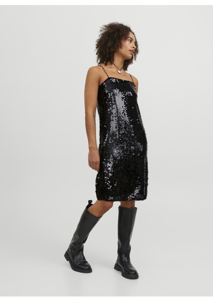 Klasik Yaka Payetli Siyah Standart Kadın Elbise Jxava Sequın Strap Short Dress Wvn fırsatları