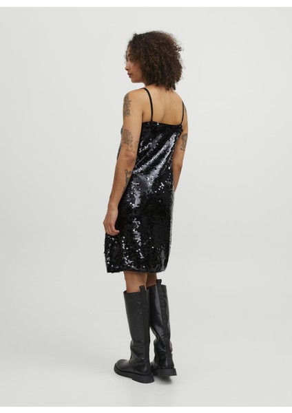Klasik Yaka Payetli Siyah Standart Kadın Elbise Jxava Sequın Strap Short Dress Wvn indirimleri