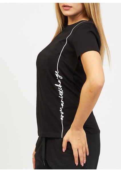 Bisiklet Yaka Baskılı Siyah Kadın T-Shirt 6RYT05 modelleri