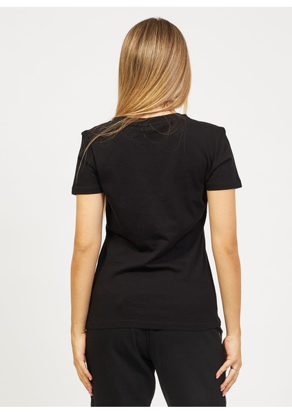 Bisiklet Yaka Baskılı Siyah Kadın T-Shirt 6RYT05 fırsatları