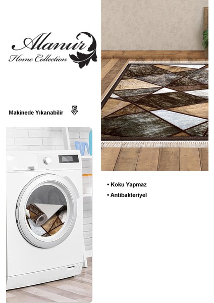 Dijital Salon Halısı Trend Keçe Kaymaz Taban Saçaklı Modern Janice Gri Kahve