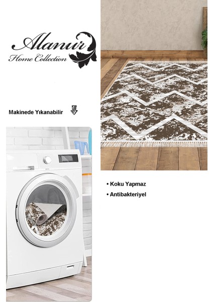 Dijital Salon Halısı Trend Keçe Kaymaz Taban Saçaklı Iskandinav Roxanne Kahve