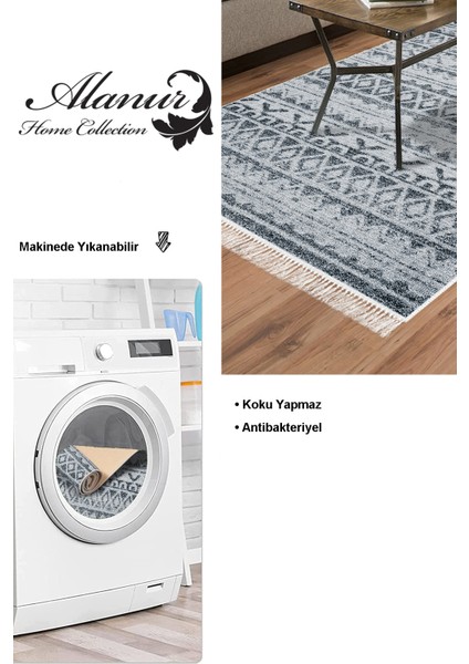 Dijital Salon Halısı Yıldız Deri Kaymaz Taban Saçaklı Iskandinav Mali Lacivert modelleri