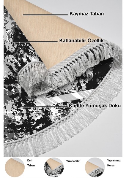 Dijital Mutfak Halısı Yıldız Deri Kaymaz Taban Saçaklı Oval Iskandinav Roxanne Siyah