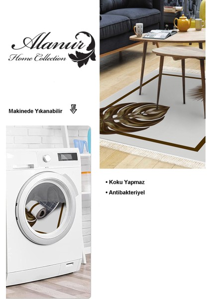 Dijital Salon Halısı Star Pamuk Kaymaz Taban Saçaklı Modern Alys Krem modelleri