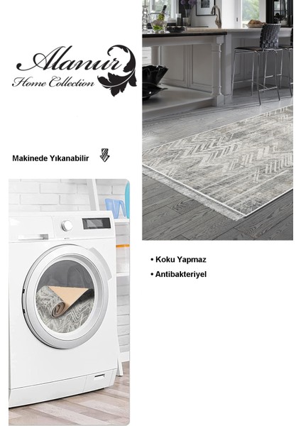 Dijital Mutfak Halısı Yıldız Deri Kaymaz Taban Saçaklı Iskandinav Mel Gri modelleri