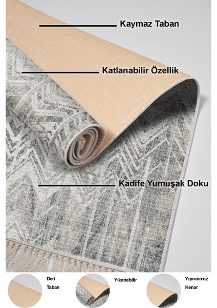 Dijital Mutfak Halısı Yıldız Deri Kaymaz Taban Saçaklı Iskandinav Mel Gri indirimleri
