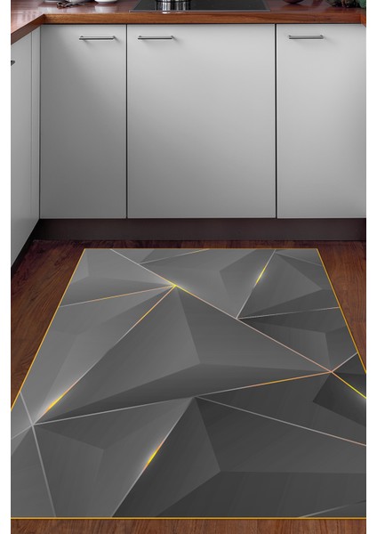 Dijital Mutfak Halısı Trend Keçe Kaymaz Taban Modern Everilda Gold Siyah