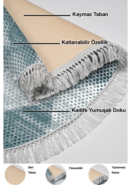 Dijital Mutfak Halısı Yıldız Deri Kaymaz Taban Saçaklı Oval Iskandinav Amaris Turkuaz