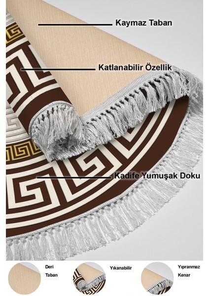 Dijital Mutfak Halısı Yıldız Deri Kaymaz Taban Saçaklı Yuvarlak Modern Esmee Gold