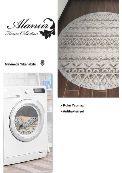 Dijital Mutfak Halısı Yıldız Deri Kaymaz Taban Saçaklı Yuvarlak Iskandinav Mali Açık Kahve modelleri