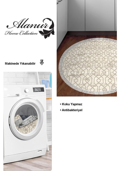 Dijital Mutfak Halısı Star Pamuk Kaymaz Taban Saçaklı Yuvarlak Modern Eliana Vizon modelleri