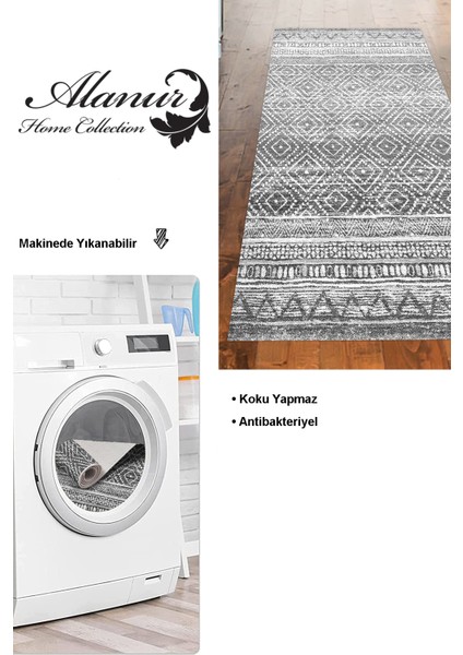Dijital Mutfak Halısı Trend Keçe Kaymaz Taban Iskandinav Liz Antrasit