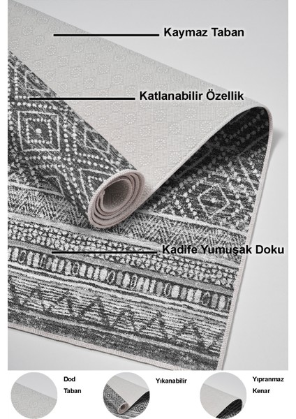 Dijital Mutfak Halısı Trend Keçe Kaymaz Taban Iskandinav Liz Antrasit