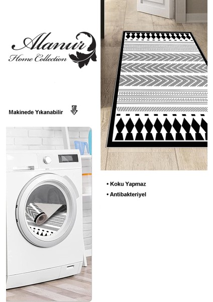 Dijital Mutfak Halısı Trend Keçe Kaymaz Taban Iskandinav Saxona Siyah