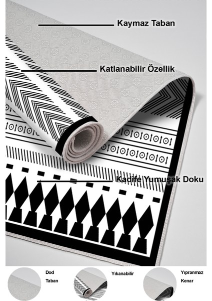 Dijital Mutfak Halısı Trend Keçe Kaymaz Taban Iskandinav Saxona Siyah