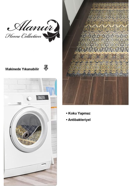 Dijital Mutfak Halısı Star Pamuk Kaymaz Taban Iskandinav Judie Renkli