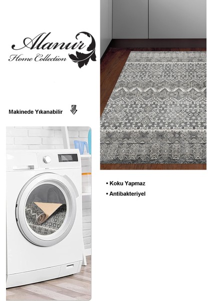 Dijital Mutfak Halısı Yıldız Deri Kaymaz Taban Iskandinav Judie Gri
