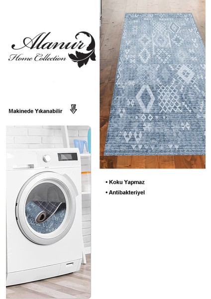 Dijital Mutfak Halısı Star Pamuk Kaymaz Taban Iskandinav Lorene Lacivert modelleri