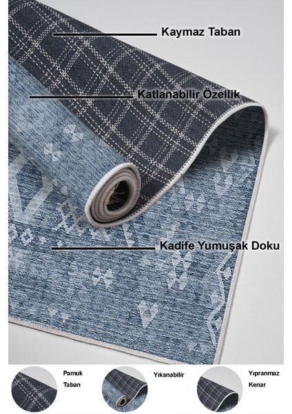 Dijital Mutfak Halısı Star Pamuk Kaymaz Taban Iskandinav Lorene Lacivert indirimleri