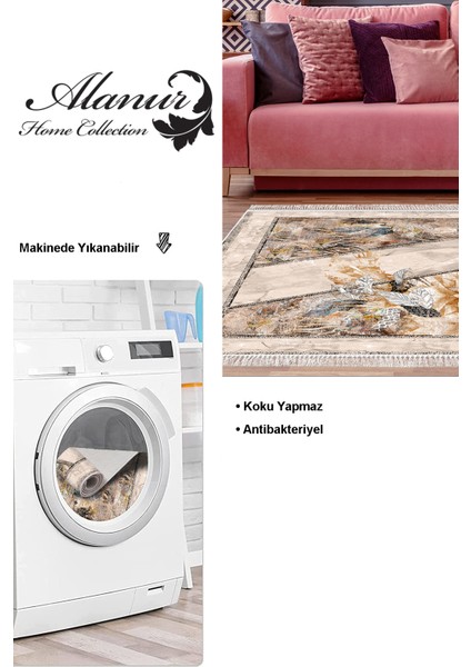 Dijital Salon Halısı Trend Keçe Kaymaz Taban Saçaklı Modern Kristalena Bej modelleri