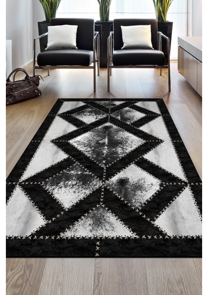 Dijital Salon Halısı Star Pamuk Kaymaz Taban Modern Posy Gri