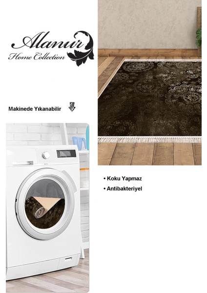 Dijital Salon Halısı Yıldız Deri Kaymaz Taban Saçaklı Modern Aubree Kahve