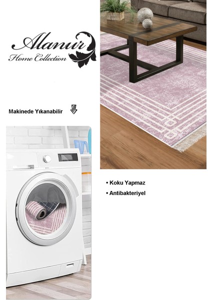 Dijital Salon Halısı Star Pamuk Kaymaz Taban Saçaklı Modern Shelbi Pudra modelleri