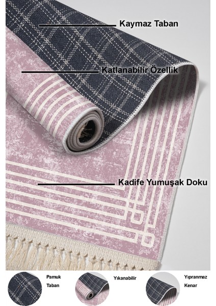 Dijital Salon Halısı Star Pamuk Kaymaz Taban Saçaklı Modern Shelbi Pudra indirimleri