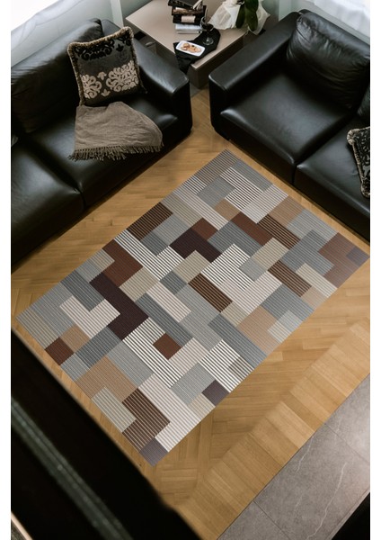 Dijital Salon Halısı Star Pamuk Kaymaz Taban Modern Andrina Kahve