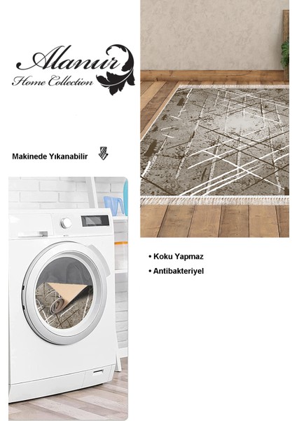 Dijital Salon Halısı Yıldız Deri Kaymaz Taban Saçaklı Modern Allissa Kahve