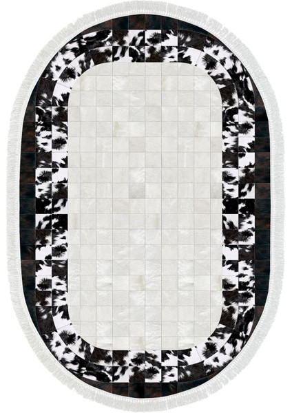 Dijital Mutfak Halısı Yıldız Deri Kaymaz Taban Saçaklı Oval Modern Mallow Siyah fiyatları