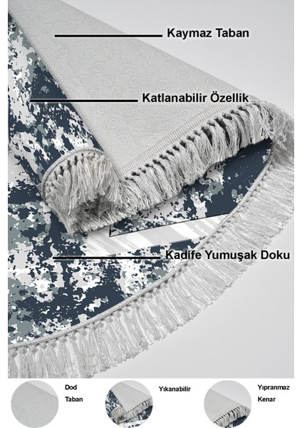 Dijital Mutfak Halısı Trend Keçe Kaymaz Taban Saçaklı Oval Iskandinav Roxanne Mavi