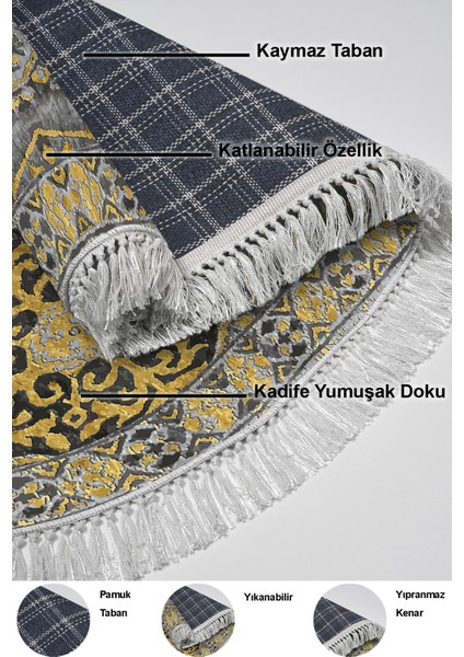 Dijital Mutfak Halısı Star Pamuk Kaymaz Taban Saçaklı Oval Modern Osana Sarı