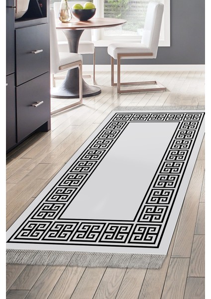 Dijital Mutfak Halısı Trend Keçe Kaymaz Taban Saçaklı Modern Penelope Gri