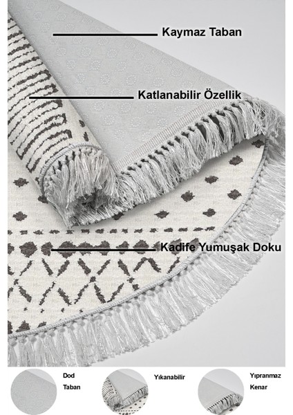 Dijital Mutfak Halısı Trend Keçe Kaymaz Taban Saçaklı Yuvarlak Iskandinav Cade Bej