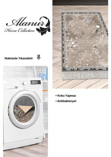 Dijital Mutfak Halısı Yıldız Deri Kaymaz Taban Saçaklı Modern Faron Kahve