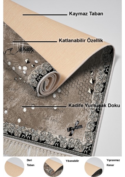 Dijital Mutfak Halısı Yıldız Deri Kaymaz Taban Saçaklı Modern Faron Kahve
