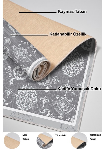 Dijital Mutfak Halısı Yıldız Deri Kaymaz Taban Modern Queta Gri