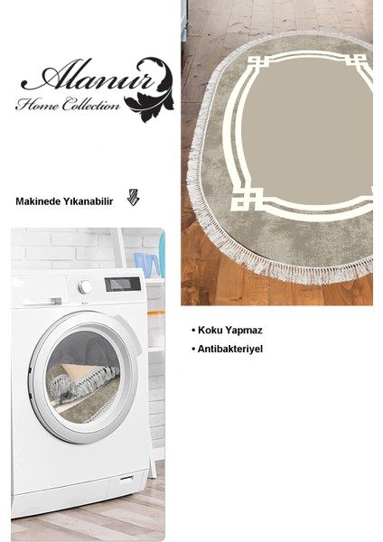 Dijital Mutfak Halısı Yıldız Deri Kaymaz Taban Saçaklı Oval Modern Landon Camel