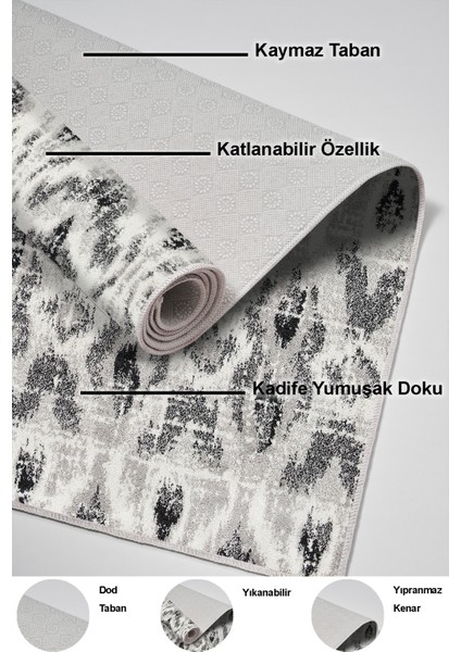 Dijital Salon Halısı Trend Keçe Kaymaz Taban Iskandinav Annika Gri