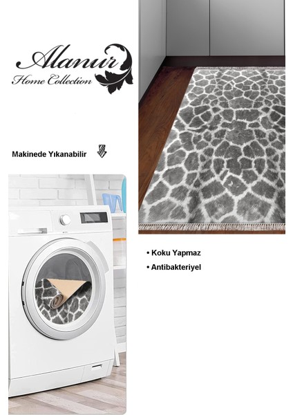 Dijital Mutfak Halısı Yıldız Deri Kaymaz Taban Saçaklı Modern Cherry Gri modelleri