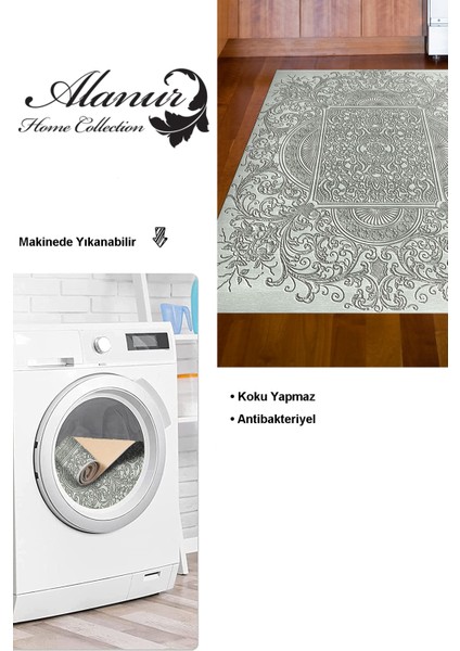 Dijital Mutfak Halısı Yıldız Deri Kaymaz Taban Modern Katrina Yeşil