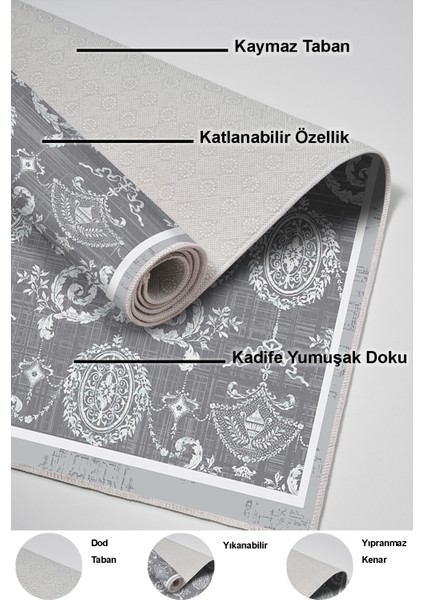 Dijital Mutfak Halısı Trend Keçe Kaymaz Taban Modern Queta Gri