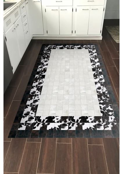Dijital Mutfak Halısı Trend Keçe Kaymaz Taban Modern Mallow Siyah