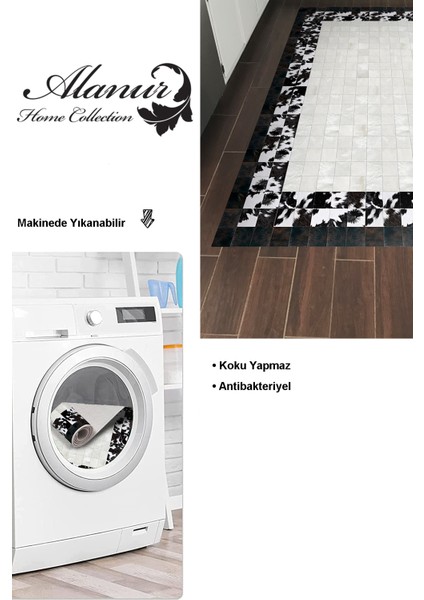 Dijital Mutfak Halısı Trend Keçe Kaymaz Taban Modern Mallow Siyah