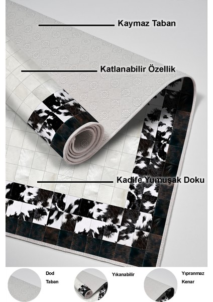 Dijital Mutfak Halısı Trend Keçe Kaymaz Taban Modern Mallow Siyah