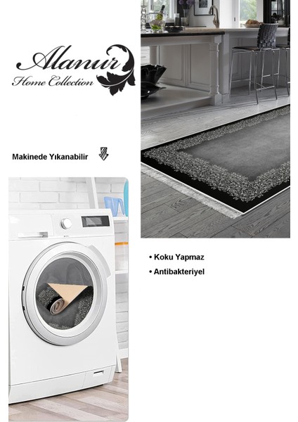 Dijital Mutfak Halısı Yıldız Deri Kaymaz Taban Saçaklı Modern Roana Gri modelleri